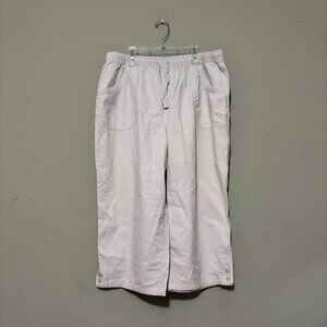 Kim Rogers Khaki Cream Off White Cotton Blend Drawstring Capri Pants – Size XL